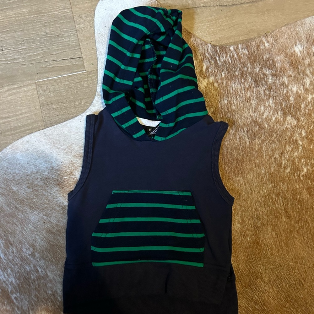 Little Bipsy Navy Sleeveless Hooded Top with Green Stripes